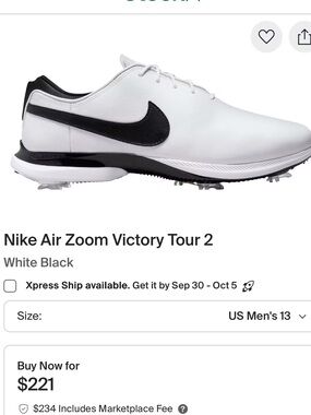 Nike Kids White and Black Golf Sneakers with Traction Spikes